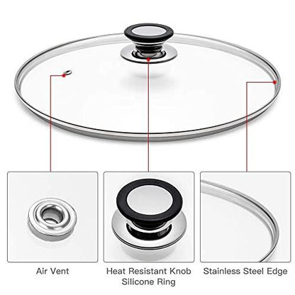 Glass Lid for Frying Pan, Fry Pan, Skillet, Pan Lid with Handle Coated in Silicone Ring,12"/30cm, Clear - CookCave