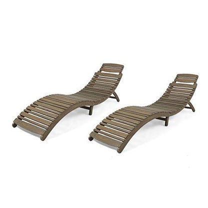 Christopher Knight Home Tycie Outdoor Acacia Wood Foldable Chaise Lounge (Set of 2), Gray Finish - CookCave