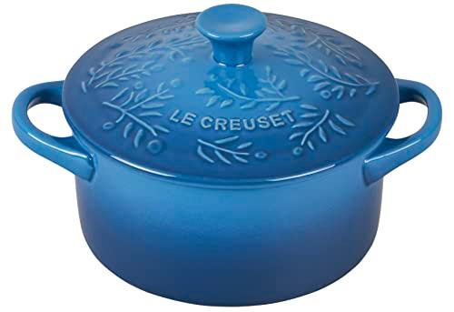 Le Creuset Olive Branch Collection Stoneware Mini Round Cocotte, 24 oz., Marseille with Embossed Lid - CookCave