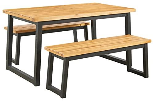 Signature Design by Ashley Town Wood Outdoor 3-Piece Patio Counter Table Set with 2 Benches, Brown & Black - CookCave