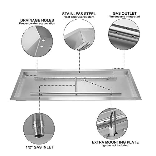 Stanbroil Rectangle Drop-in Fire Pit Pan w/H-Burner, 48 by 14-Inch 304 Series SS DIY Propane Natural Gas Firepit Kit - CookCave