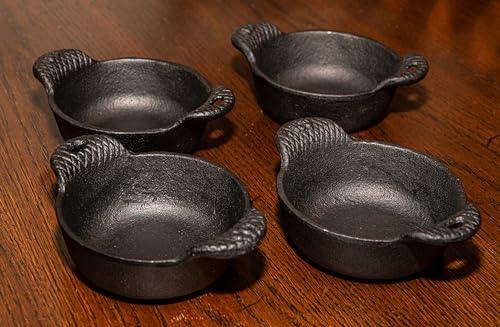 Cast Iron Ramekin Bakeware Bowl Set of 2 by Carver's Olde Iron, 4 1/2" x 1 1/2", 12 Oz Capacity - CookCave