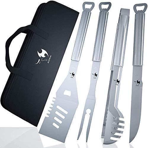 KONA BBQ Grill Tools Set with Case - 18 inches Long to Keep Hands Away from Heat, Premium Stainless Steel Grilling Utensils with Bottle Opener Handles - Makes A Great Gift - CookCave