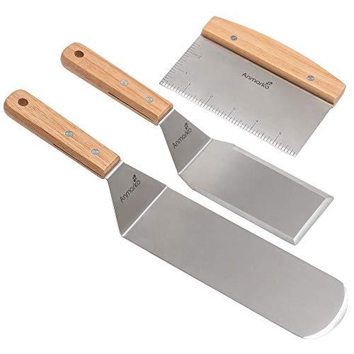 Professional Metal Spatula Set - Stainless Steel Spatula and Griddle Scraper - Heavy Spatula Griddle Accessories Great for Cast Iron Griddle BBQ Flat Top Grill - Commercial Grade - CookCave