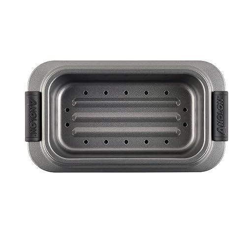 Anolon Advanced Nonstick Bakeware Meatloaf/Loaf Pan Set with Grips and Insert, 2 Piece, Gray - CookCave