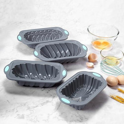 Tongjude 4 Piece Silicone Loaf Pan for Baking Bread, Non-Stick Kitchen Oven Bread Pan, Perfect for Banana Bread, Sandwich Bread, Pound Cake and Meatloaf, 4 Cups, Grey - CookCave