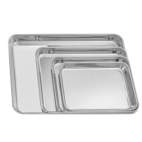 Suwimut Baking Sheet Set of 4, Heavy Duty Stainless Steel Baking Pans Tray Cookie Sheet, Toaster Oven Tray Pans Half Sheet Pan for Baking, Non Toxic, Easy Clean and Dishwasher Safe - CookCave