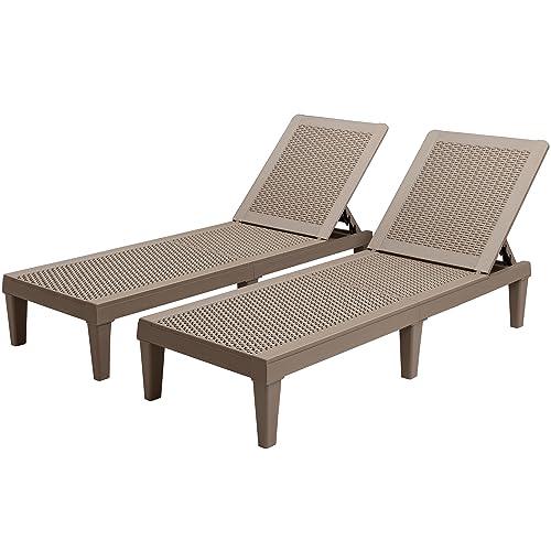 Greesum Outdoor Chaise Lounge Chairs Set of 2 with Adjustable Backrest, Waterproof PE Easy Assembly, Lightweight for Patio, Poolside, Beach, Yard, Light Coffee - CookCave
