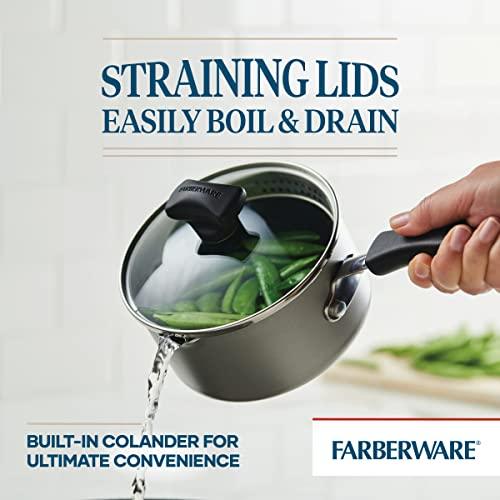 Farberware Cookstart DiamondMax Nonstick Straining Saucepan, Dishwasher Safe, 1 Quart, Silver - CookCave