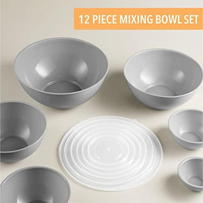 Mixing Bowls with Lids Set, Plastic Mixing Bowls with Airtight Lids, Nesting Mixing Bowl Set for Space Saving Storage, Ideal for Cooking, Baking, Food Prep & Food Storage, 12 Piece Set - CookCave