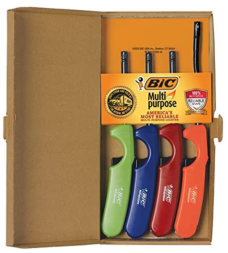 BIC Multi-Purpose Classic and Flex Wand Candle Lighters, Assorted Colors, Reliable and Safe, For Fireplaces, Campfires and More, Utility Lighter, 4-Count - CookCave
