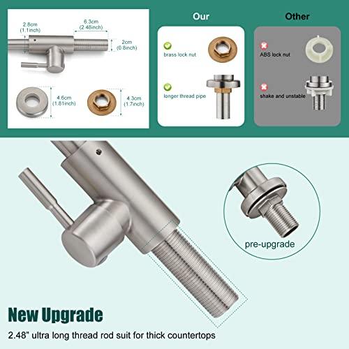 Heyalan Brushed Nickel Kitchen Faucet Cold Water Only 1 Hole Single Handle 360 Degree Swivel Spout Deck Mount High Arc SUS304 Sink Bar Tap Goose Neck with Hose and Longer Thread Pipe - CookCave