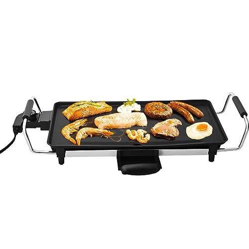 AEWHALE Electric Nonstick Griddle Grill- Teppanyaki Grill BBQ with Adjustable Temperature and Drip Trays for Indoor/Outdoor,18" x 10" - CookCave
