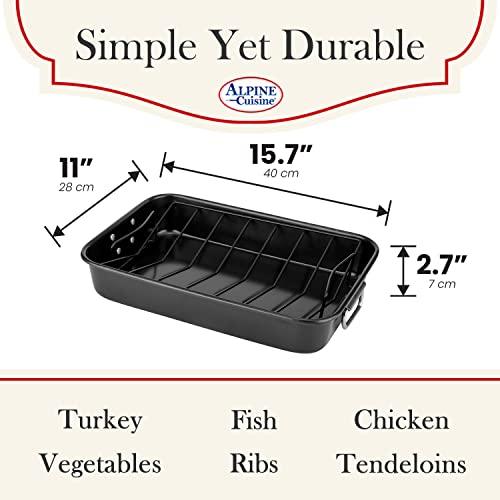 Alpine Cuisine Turkey Roaster Pan with Rack 16-Inch - Nonstick Coating Carbon Steel Pan - Black & Heavy Duty Roasting Pan - Easy to Clean, Multipurpose Use - Durable & Dishwasher Safe - CookCave