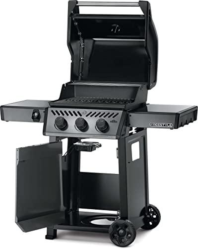 Napoleon Freestyle 365 Propane Gas BBQ Grill - F365DPGT - Barbecue Gas Cart, With 3 Burners, Folding Side Shelves, Instant Failsafe Ignition, Porcelain Coated Cast Iron Cooking Grids - CookCave