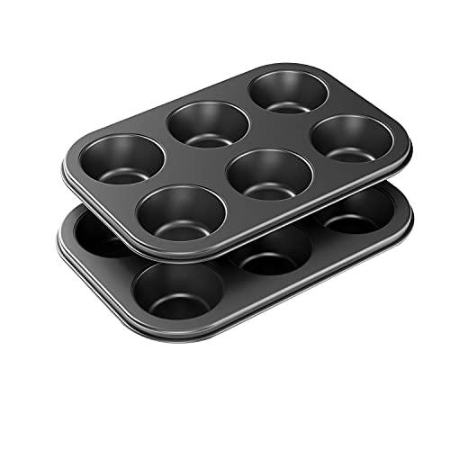 Tiawudi 2 Pack Nonstick Muffin Pan, Carbon Steel Cupcake Pan, 6 Cup, Easy to Clean and Perfect for Making Muffins or Cupcakes, Standard - CookCave