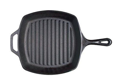 Lodge L8SGP3 Cast Iron Square Grill Pan, Pre-Seasoned, 10.5 Inch, Black - CookCave