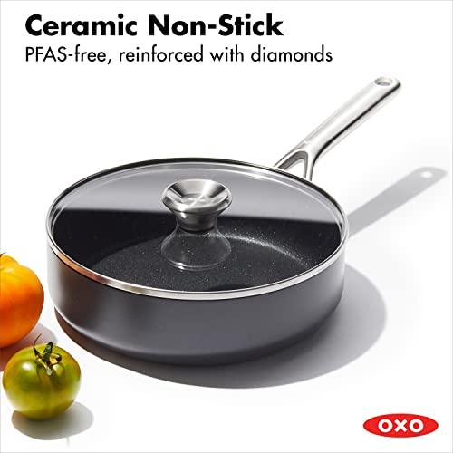 OXO Professional Hard Anodized PFAS-Free Nonstick, 3QT Saute Pan Jumbo Cooker with Lid, Induction, Diamond reinforced Coating, Dishwasher Safe, Oven Safe, Black - CookCave