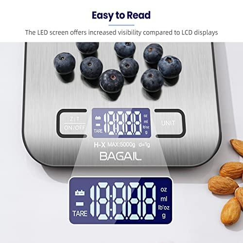 BAGAIL BASICS Digital Kitchen Scale, Premium Stainless Steel Food Scales Weight Grams and Oz for Baking and Cooking, 11lb/5kg with 0.1oz/1g Precision - CookCave