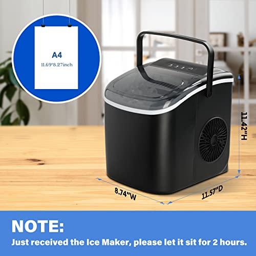 YSSOA Portable Ice Maker for Countertop, 9 Ice Cubes Ready in 6 Mins, 26lbs Ice/24Hrs, with Self-Cleaning Feature, Ice Spoon and Basket, for Home Kitchen Office Camper RV, Black - CookCave