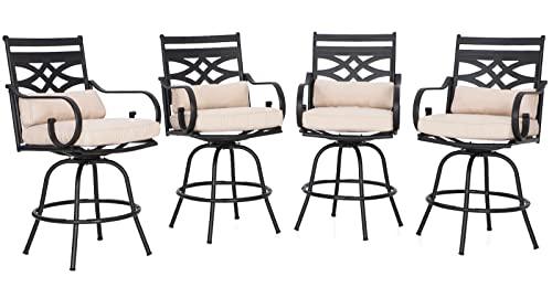 MFSTUDIO 4 PCS Patio Bar Stools, 360° Swivel Metal Counter Height Bar Chair with Seat & Back Support Cushion, All-Weather Resistant, Black - CookCave