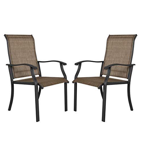 NUU GARDEN Patio Dining Chairs Set of 2, Indoor/Outdoor Textilene Dining Chairs with High Back, Patio Furniture Chairs with Armrest, Iron Frame and Textilene Chairs,Black&Brown - CookCave