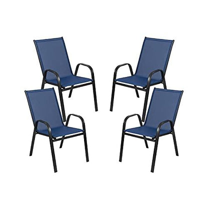 Flash Furniture 4 Pack Brazos Series Navy Outdoor Stack Chair with Flex Comfort Material and Metal Frame - CookCave