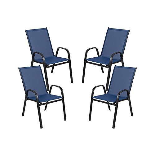 Flash Furniture 4 Pack Brazos Series Navy Outdoor Stack Chair with Flex Comfort Material and Metal Frame - CookCave