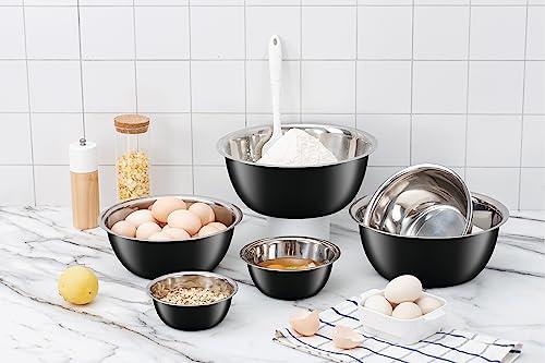 COOK WITH COLOR Stainless Steel Mixing Bowls - 6 Piece Stainless Steel Nesting Bowls Set includes 6 Prep Bowl and Mixing Bowls (Black) - CookCave