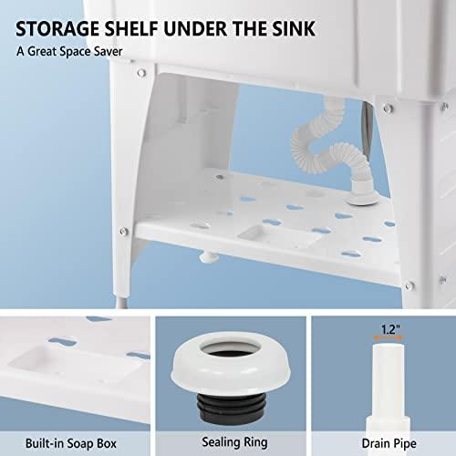 VINGLI Utility Sink Laundry Tub for Washing Room, Freestanding Utility Sink with Stainless Steel Faucet, (White, 32.3"W x 22.4" D x 43.3"H) - CookCave