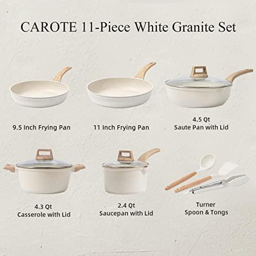 CAROTE Pots and Pans Set Nonstick, White Granite Induction Kitchen Cookware Sets, 11 Pcs Non Stick Cooking Set w/Frying Pans & Saucepans(PFOS, PFOA Free) - CookCave