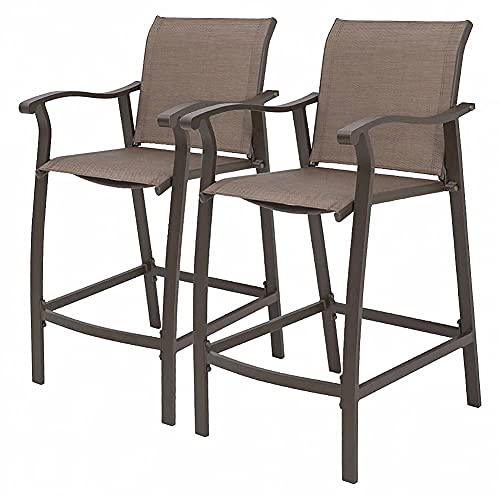 Crestlive Products Outdoor Counter Height Bar Stools Set of 2 Classic Patio Furniture Bar Chairs with Heavy Duty Aluminum Frame in Antique Brown Finish (Brown) - CookCave