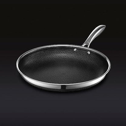 HexClad Hybrid Nonstick 12-Inch Fry Pan with Tempered Glass Lid, Stay-Cool Handle, Dishwasher and Oven Safe, Induction Ready, Compatible with All Cooktops - CookCave