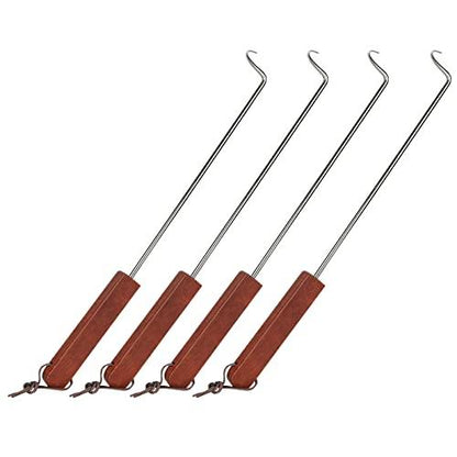 Acrux7 4 Pack Pigtail Food Flippers 17 Inch Meat Hook Flipper Stainless Steel Meat Hook with Wooden Handle, Meat Flipper Hooks for Grilling & Smoking, Flipping Rib, Steak, Chicken, Sausage, Vegetable - CookCave