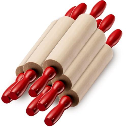 7.5 Inch Kids Wooden Rolling Pins - (Pack of 6) Mini Rolling Pin Set for Crafts, Baking, Cooking, Dough, Art - Wood Rolling Pin with Handles for Kitchen or Children's Imaginative Play - CookCave