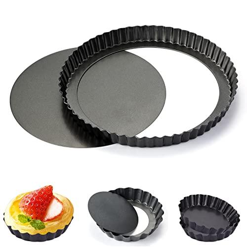 Theuzi 9 in Non-Stick Tart and Quiche Pan with Removable Bottom and 4 Mini Tart Pans 4-inch, Heavy Duty Fluted Side for Pies, Mousse Cakes, Dessert Baking (5 Pack) - CookCave