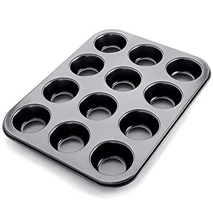 Kingrol 12-Cup Muffin & Cupcake Pans, Set of 3 Baking Pans, Non-stick Bakeware, 1.1" Deep - CookCave