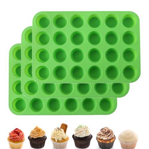 3 Pack Silicone Mini Muffin Pan 24 Cups, Muffin Cups for Baking,13" x 9" Mini Cupcake Pan Nonslip Anti Heat Cheesecake pans for Brownie Bread,Cakes,Chocolate,Jello,Tart (Green) - CookCave