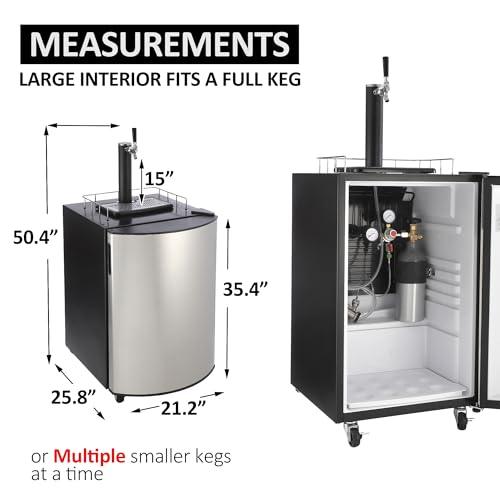 Garvee Beer Kegerator, Single Tap Draft Beer Dispenser, Full Size Stainless Steel Keg Refrigerator With Drip Tray, CO2 Cylinder, 32°F- 50°F Temperature Control, 128L - CookCave