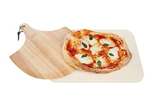 HANS GRILL PIZZA STONE | Rectangular Pizza Stone For Oven Baking & BBQ Grilling With Free Wooden Peel | Extra Large 15 x 12" Inch Durable Cordierite Cooking Stone. - CookCave