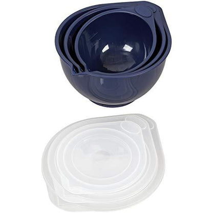 Wilton Plastic Navy Blue Non-Slip Covered Mixing Bowls with Lids, Assorted/RNUM, 6-Piece - CookCave