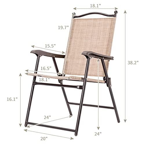 Tangkula Set of 2 Patio Folding Dining Chairs, Outdoor Sling Lawn Chairs with Armrests, Steel Frame, Portable Camping Lounge Chairs for Backyard, Deck, Poolside and Garden, No Assembly (Beige) - CookCave