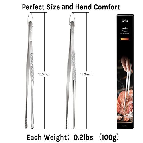 iNeibo Multipurpose Cooking Tweezers Tongs 2 Pack 12 inch/30cm 304 Stainless Steel Straight Tweezers - Extra Long Kitchen Food Tweezers Tongs for BBQ Grilling Cooking Roasting and Serving - CookCave