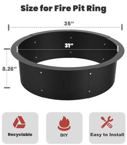 Comzinn 36 Inch Round Fire Pit Ring Insert for Outside Wood Burning, 36 Inch Outer 31 Inch Inner DIY Outdoor Fire Pit Liner Ring for Garden, Patio, Backyard or Camping, 1.5mm Thick Metal Steel - CookCave