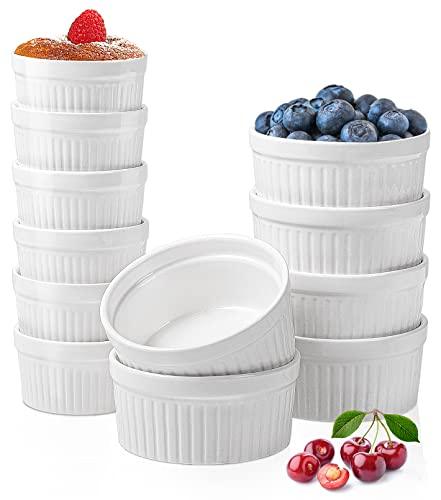 Delling Ramekins 12 PACK, Creme Brulee Ramekins Oven Safe, Small Bowls for Soy Sauce Cups, Souffle Dish for Baking, Ramiken Set 4ozx6, 8ozx6 -White - CookCave