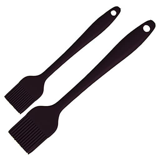 2-Piece Silicone Basting Pastry Brush - 8.3' (Small) & 10.4' (Large) - for Baking, Grilling, & Spreading Oil, Butter, BBQ Sauce, or Marinade - Heat Resistant, BPA Free and Dishwasher Safe (Black) - CookCave
