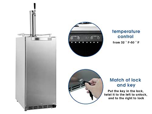 HCK 15 inch Kegerator 2 in 1, Universal Commercial Outdoor Beverage Refrigerator, Keg Beer Cooler for Beer Dispensing with 1 tap, Complete Accessories, Digital Control, Auto Defrost and SUS304 Door - CookCave