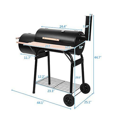 Charcoal Grill with Side Fire Box and Offset Smoker, BBQ Outdoor Picnic, Camping, Patio Backyard Cooking - CookCave