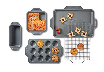 All-Clad Pro-Release Nonstick Bakeware Set 5 Piece Oven Safe 450F Half Sheet, Cookie Sheet, Muffin Pan, Cooling & Baking Rack, Round Cake Pan, Loaf Pan, Baking Pan Grey - CookCave