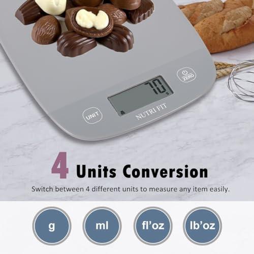 NUTRI FIT 11lbs Kitchen Food Scale Digital Weight Grams and Ounces for Weight Loss, Weighing Professional for Cooking,Baking and Keto, Batteries Included, Gray - CookCave